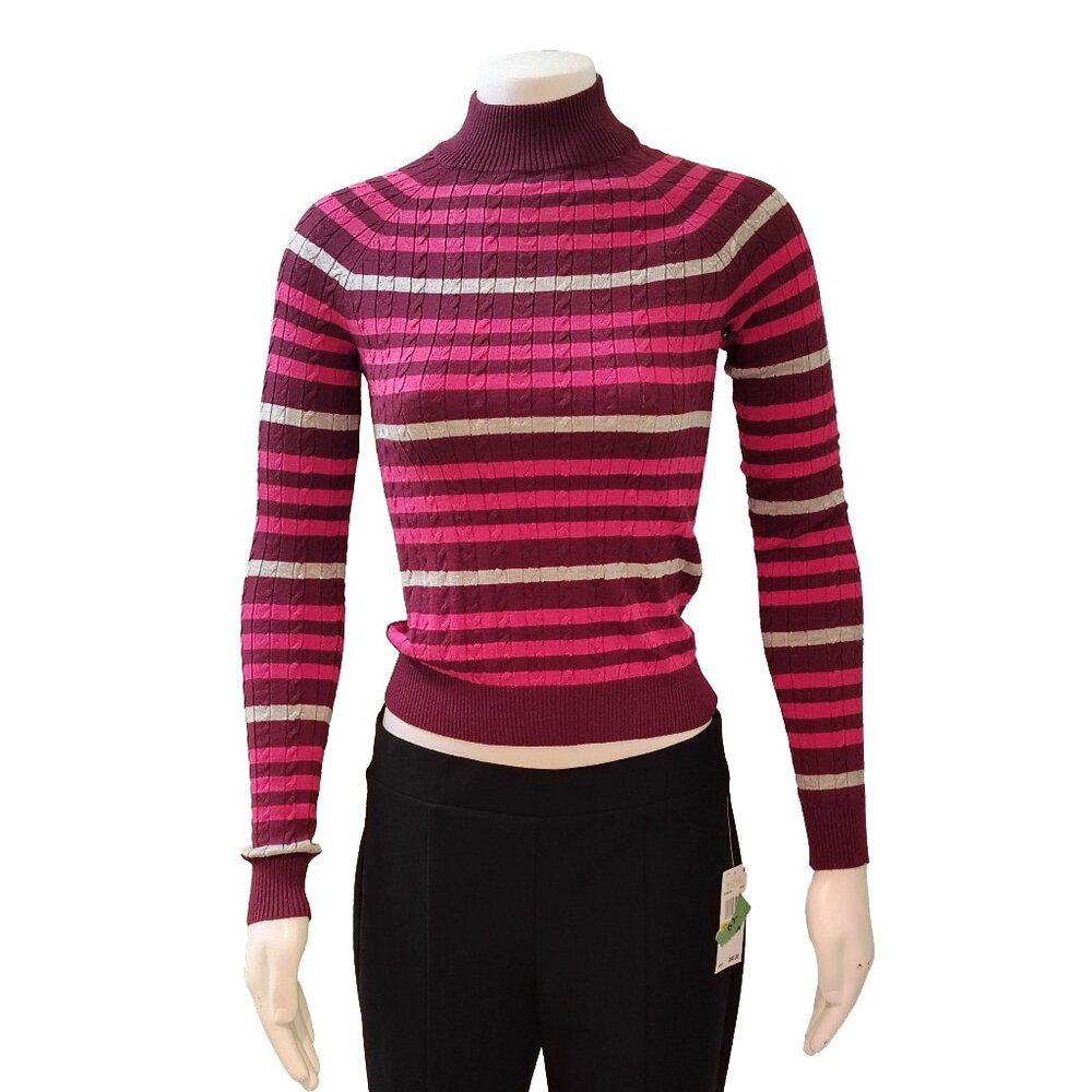 Hooked Up by IOT Juniors' Striped Mini-Cable Mock Neck Sweater
